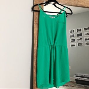 Cinched at waist green mini dress